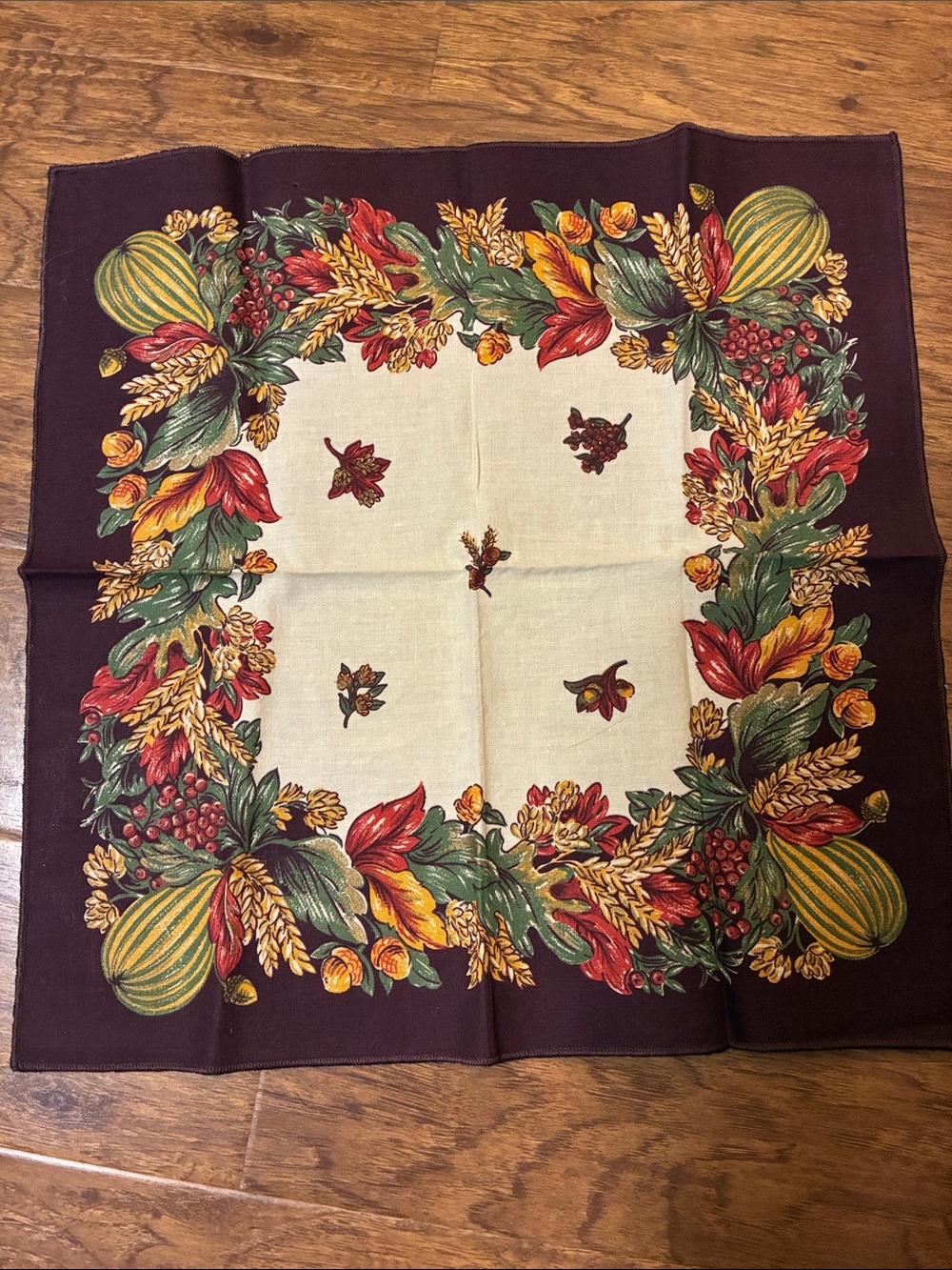 Set of 12 Harvest Border Cloth Dinner Napkins, 16” x 16”, 8 like new, 4 used.